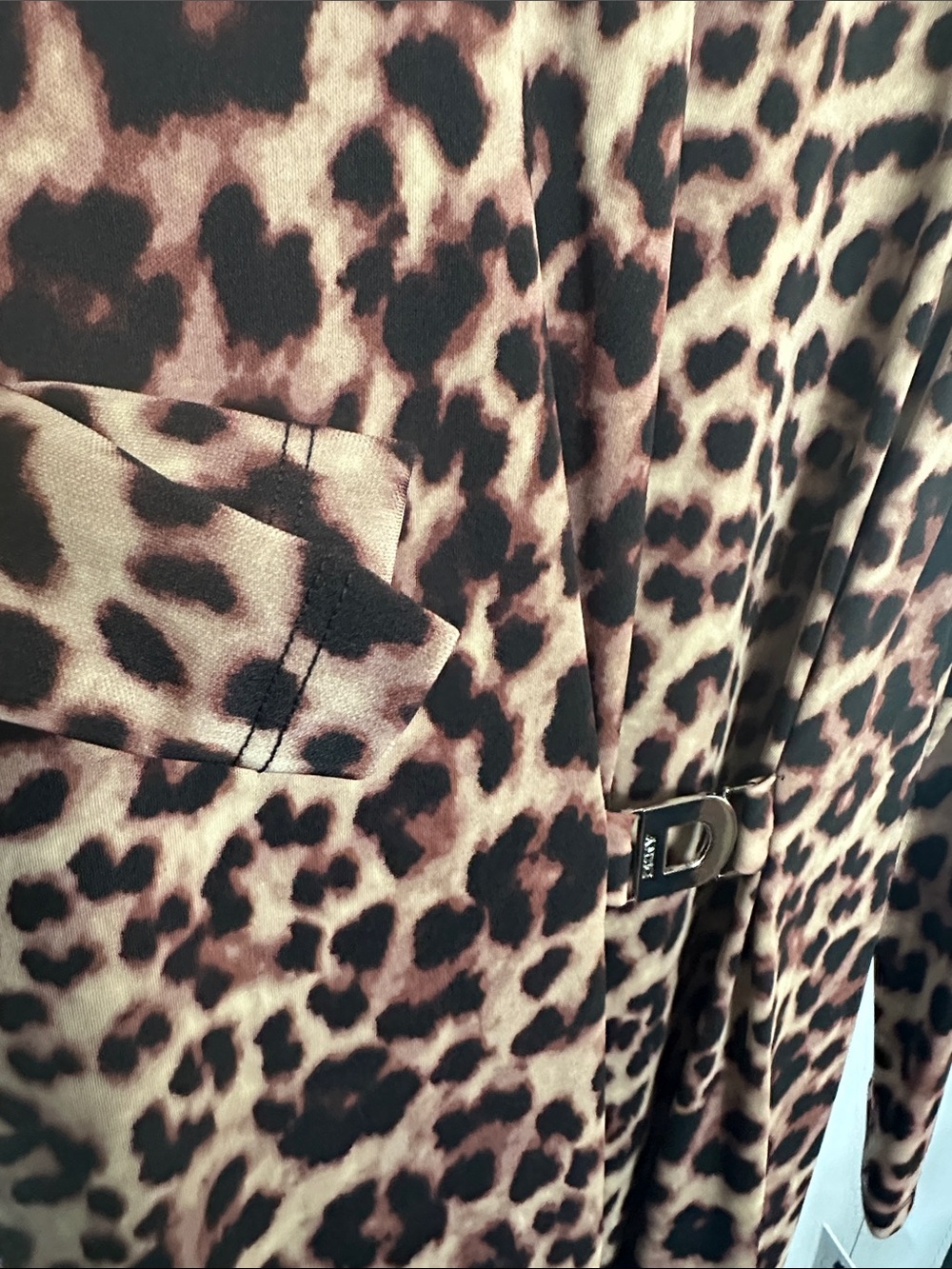 DKNY Leopard Print Long Sleeve Womens Dress in Brown and Black - Picture 7 of 8